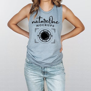 5013 Stonewash Denim Next Level Muscle Tank Mockup, 5013 Model Mockup, Stonewash Denim Muscle Tank Mock Up, Festival Tank Top Summer Mockup