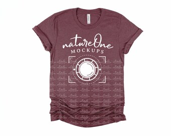 Bella Canvas Maroon Triblend Unisex T-shirt Mockup Mock Up Wood Background Flat Lay Fall Mockup Halloween Mockup bella canvas mockup