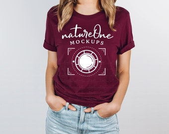 3001 Maroon Model Mockup Bella Canvas Mockup, Unisex Maroon T-Shirt Model Mock Up, Lifestyle Tee Shirt TShirt Model Mockup