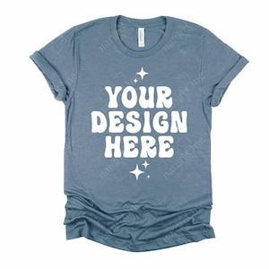 Bella Canvas 3001 Heather Slate T-shirt Mockup, Flat Lay T-shirt Mockup, Tee shirt Mockup, Simple Basic Just Shirt Vit Bakgrund