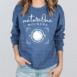 Indigo 18000 Model Mockup Gildan Sweatshirt Mock Up, Indigo G180 Unisex Crewneck Sweatshirt Model Mock Up Winter