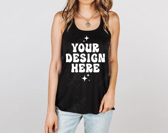 Bella Canvas 8800 Black Mockup | Women's Flowy Racerback Tank Top Mock Up | Real Model Mockup Photo Studio | POD (Digital Download)
