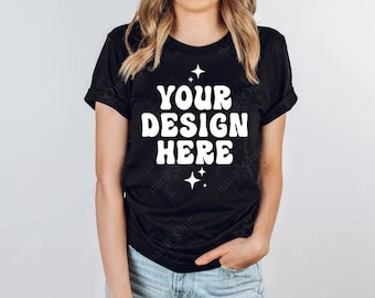 Bella Canvas 3001 Black T-Shirt Mockup | BC3001 Model Mock Up | Simple Tee TShirt Studio Mock | Real Model Mockup | POD (Digital Download)