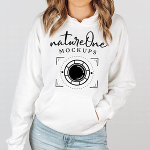18500 White Hoodie Mockup, Gildan White G185 Sweatshirt Unisex Crewneck Sweater Model Mock Up Winter