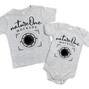 3001T 100B Athletic Heather Bella Canvas Mockup Matching Siblings, Baby Bodysuit Flat Lay Toddler Kids T-Shirt Mock Up