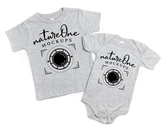 3001T 100B Athletic Heather Bella Canvas Mockup Matching Siblings, Baby Bodysuit Flat Lay Toddler Kids T-Shirt Mock Up
