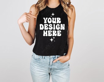 Bella Canvas 6682 Mockup Black Racerback Cropped Tank Top Model Mock Up Muscle Tank Crop Top Mockup Studio Real Model Mockup