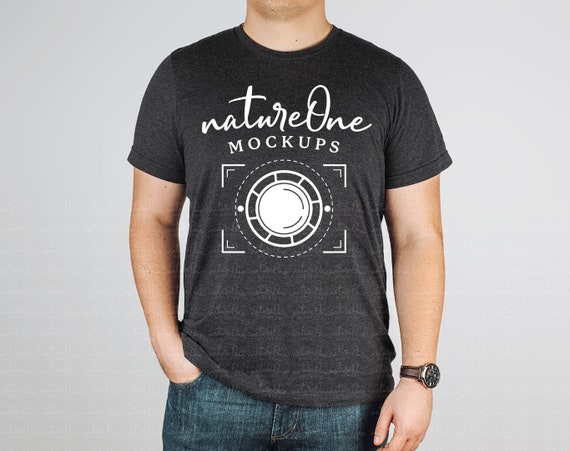 Bella Canvas Mockup 3001 Dark Grey Heather, Male Black T-Shirt Model Mock Up, 3001 Man Mockup, Mens Studio Tee Shirt TShirt Model Mockup