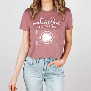 8882 Mockup Mauve Bella Canvas Cropped T-Shirt Model Mock Up Flowy Crop Tee Mockup Shirt TShirt Studio Model Mockup