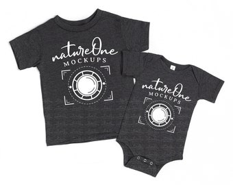 3001T 100B Dark Grey Heather Bella Canvas Mockup Matching Siblings, Baby Bodysuit Flat Lay Toddler Kids T-Shirt Mock Up