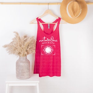 6733 Shocking Pink Next Level Tank Mockup, Womens Racerback Tank Hanger Hanging Mock Up, 6733 Spring Summer Boho Styled Tank Top Mockup