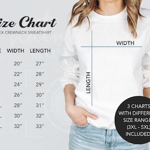 Gildan 18000 Größentabelle Mockup, Rundhals-Sweatshirt Größentabelle, Unisex Erwachsene Rundhalspullover Größentabelle, Gildan Größentabelle Bemessung