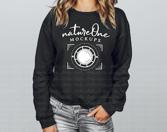 Gildan 18000 Black Sweatshirt Mockup, G180 Unisex Crewneck Sweatshirt Model Mock Up Winter