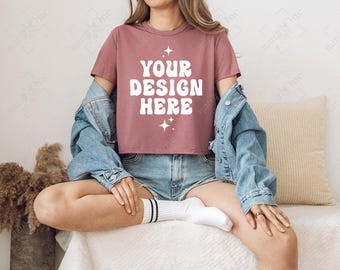 Bella Canvas 8882 Mauve Mockup Cropped T-Shirt Model Mock Up Flowy Crop Tee Shirt TShirt Real Model Mock Trendy Casual Neutral Boho