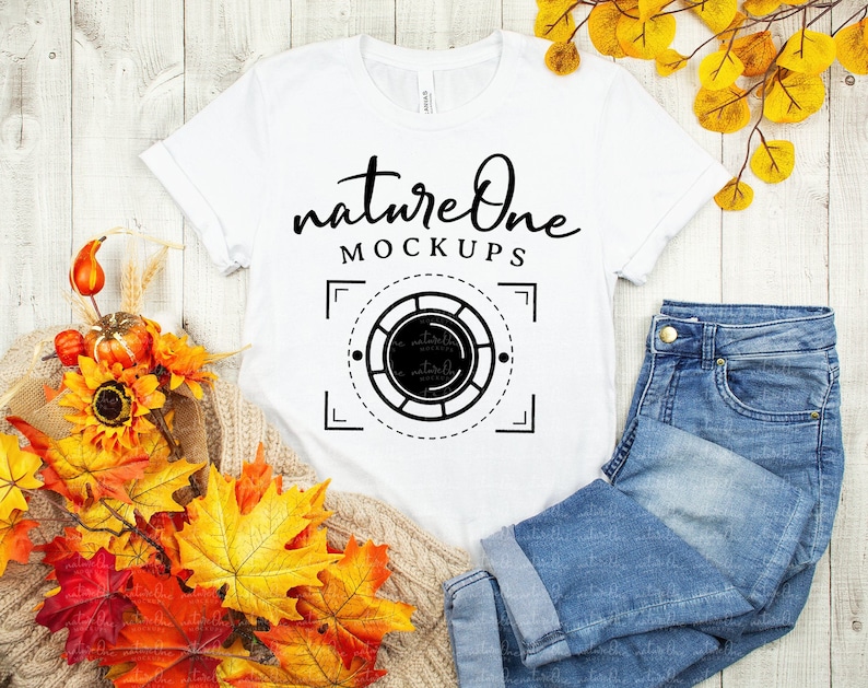 Download Fall Bella Canvas 3001 White Mockup / Unisex T-Shirt Fall ...