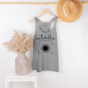 6733 Premium Heather Next Level Tank Mockup, Womens Racerback Tank Hanger Hanging Mock Up, 6733 Spring Summer Boho Styled Tank Top Mockup