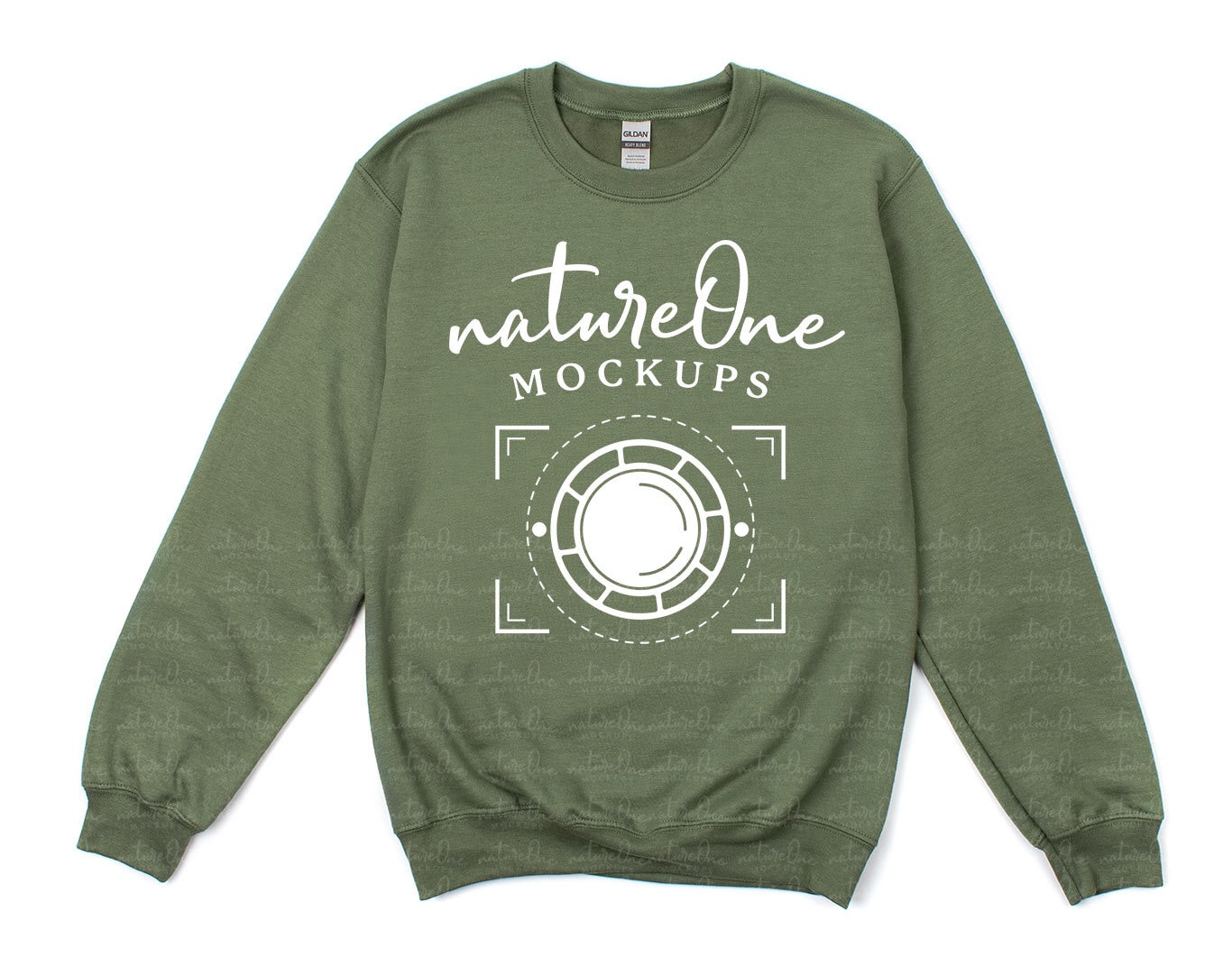 18000 Military Green Gildan Sweatshirt Mockup, G180 Unisex Heavy Blend Crewneck Sweatshirt Mock Up, Flat Lay Gildan Sweater Mockup