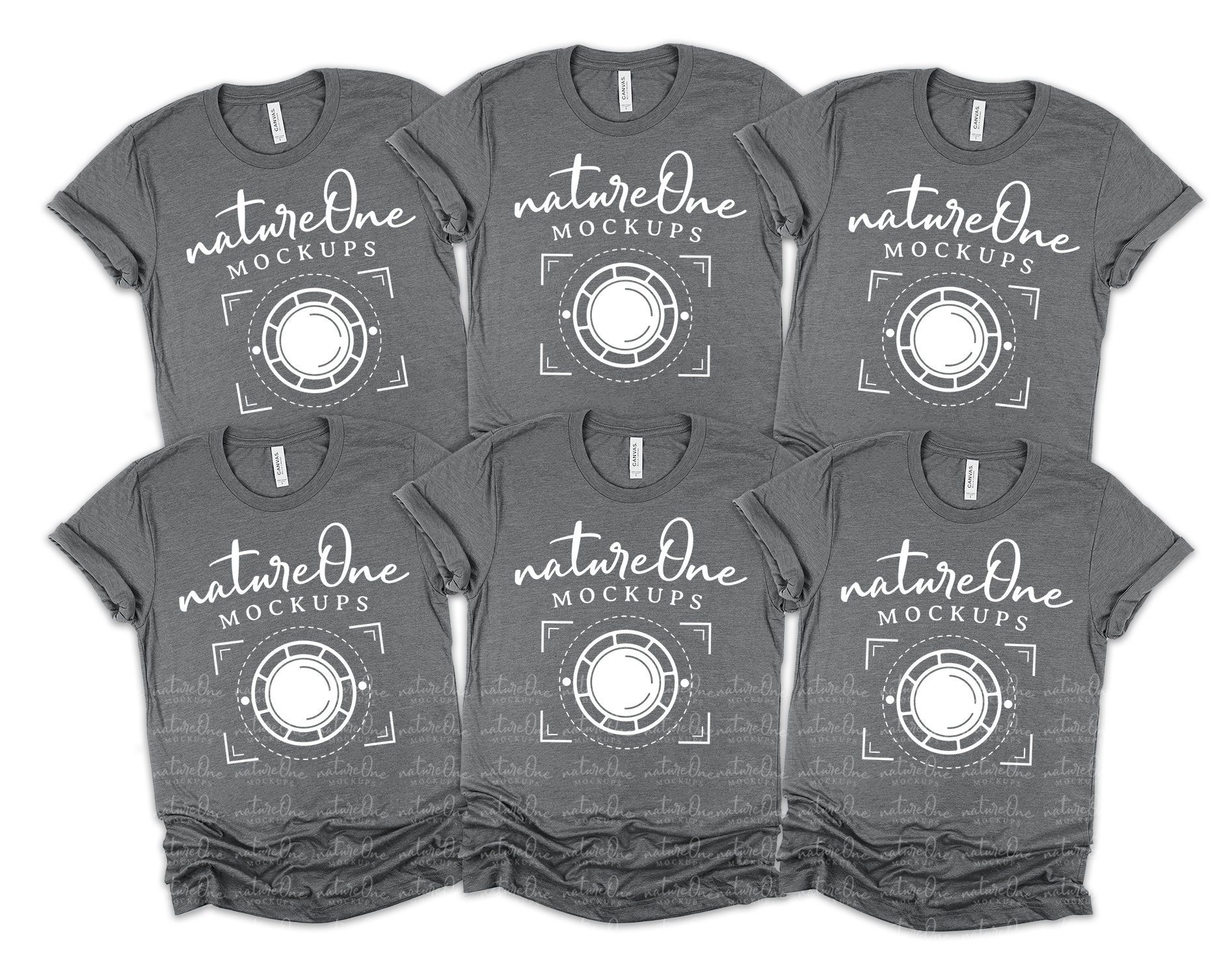Group Mockup Bella Canvas Mockup 3001 Deep Heather, Unisex T-Shirt Family Mock Up, Flat Lay T-Shirt, Tee Shirt Mockup, White Background