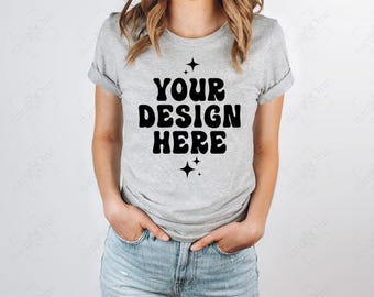 Bella Canvas 3001 Athletic Heather T-Shirt Mockup | BC3001 Model Mock Up | Simple Tee TShirt Studio Mock Real Model Mockup Digital Download