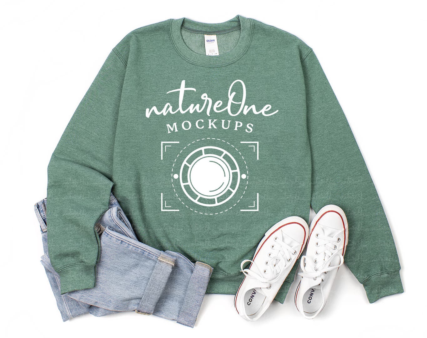 Gildan 18000 Heather Sport Dark Green Sweatshirt Mockup G180 | Etsy