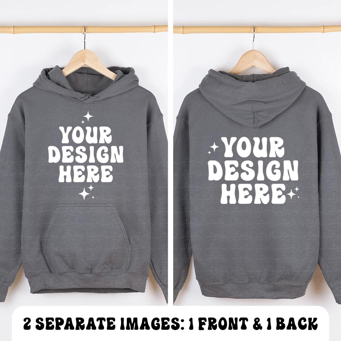 Front and Back Gildan 18500 Charcoal Mockup Hoodie Mockup G185 Hooded Sweatshirt Mockup Hanging Hanger Mock Up Simple Neutral Minimalist