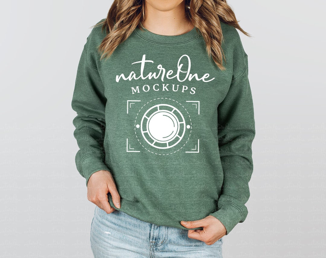 18000 Heather Sport Dark Green Gildan Model Mockup Sweatshirt Mockup G180 Unisex Crewneck Sweatshirt Model Mock up Winter Etsy