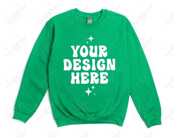 Maquette de sweatshirt vert irlandais Gildan 18000 maquette G180 pull à col rond maquette à plat réel maquette simple minimal neutre basique