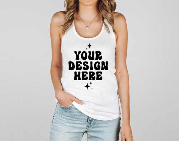 Next Level 1533 White Mockup 1533 White Tank Top Mockup Women's Racerback Tank Model Mockup White Tank Top Mock Up Simple Neutral Minimalist