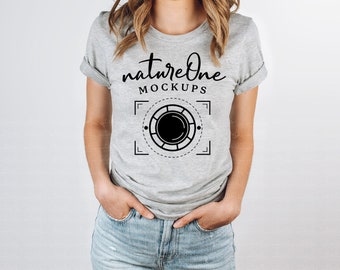 3001 Athletic Heather Bella Canvas Mockup, Unisex Light Grey T-Shirt Model Mock Up, Lifestyle Tee Shirt TShirt Model Mockup