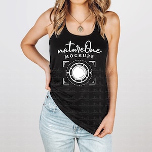 Bella Canvas 8800 Black Mockup 8800 Tank Top Mockup Women&#39;s Flowy Racerback Model Mockup Black Tank Top Mock Up Black Racerback Tank Mockup