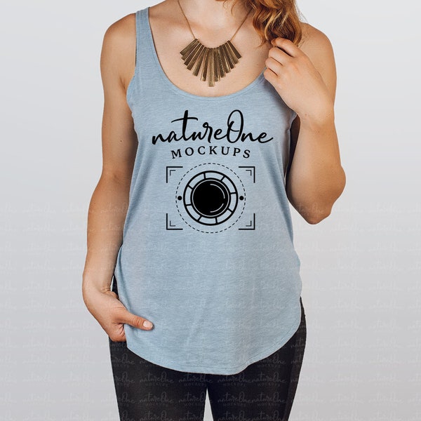 Next Level 5033 Stonewash Denim Model Mockup, Women's Festival Tank Mock Up, Model Tank Top Mockup