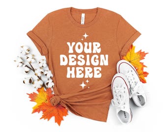 Bella Canvas 3001 Heather Autumn Mockup Fall Flatlay BC 3001 Flat Lay T-Shirt Mock Up Thanksgiving Halloween Tee Shirt Real Product Photo