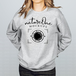 Gildan 18000 Sport Grey Heather Sweatshirt Mockup, Grey G180 Unisex Crewneck Sweatshirt Model Mock Up Winter