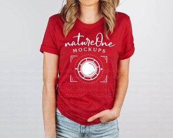 3001 Canvas Red Model Mockup, Bella Canvas Mockup, Unisex T-Shirt Model Mock Up, Lifestyle Tee Shirt TShirt Model Mockup
