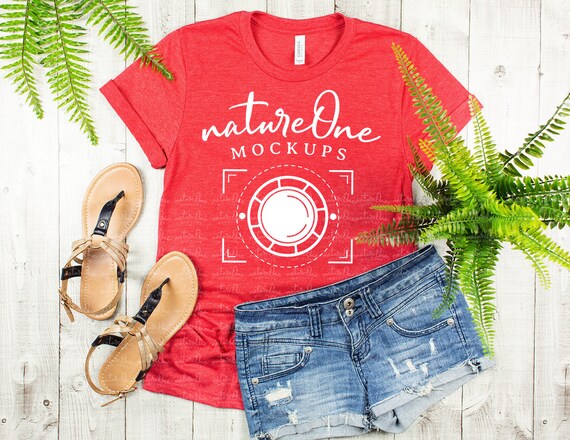 Bella Canvas 3001 Heather Red Mockup Unisex T Shirt Summer Etsy