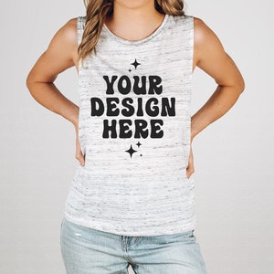 Bella Canvas 8803 White Marble Muscle Tank Mockup 8803 Model Mockup Muscle Tank Mock Up Festival Tank Top Summer Mockup Minimal Neutral