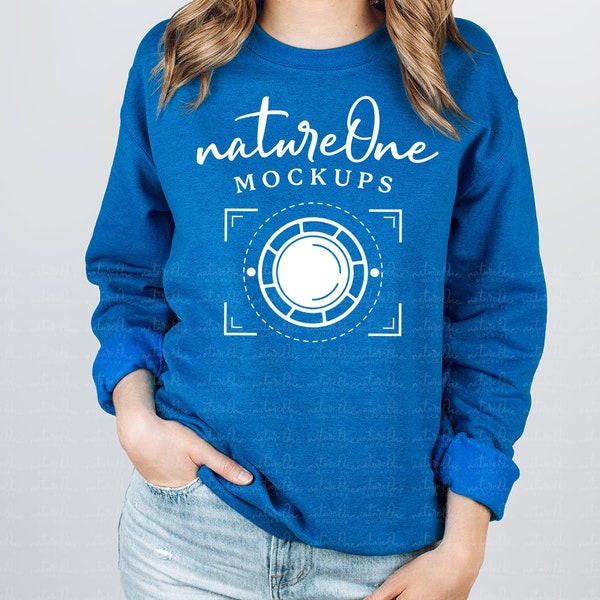 Gildan 18000 Antique Sapphire Model Mockup Sweatshirt, G180 Unisex Crewneck Sweatshirt Model Mock Up Winter