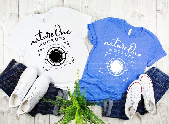 Bella Canvas 3001 Heather Columbia Blue White Couple Mockup Etsy