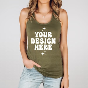 Next Level 1533 Military Green Mockup 1533 Tank Top Mockup Women&#39;s Racerback Tank Model Mockup Tank Top Mock Up Simple Neutral Minimalist