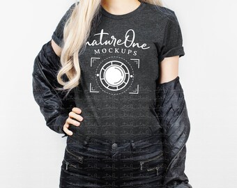 Bella Canvas Mockup 3001 Dark Grey Heather, Unisex T-Shirt Model Mock Up, Lifestyle Tee Shirt TShirt Model Mockup