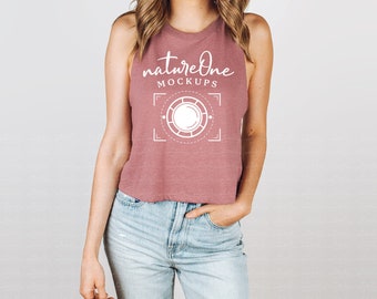 Bella Canvas 6682 Mockup Heather Mauve Racerback Cropped Tank Top Model Mock Up Muscle Tank Crop Top Mockup Studio Model Mockup