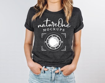 3001 Dark Grey Heather Bella Canvas Mockup, Unisex T-Shirt Model Mock Up, Lifestyle Tee Shirt TShirt Model Mockup