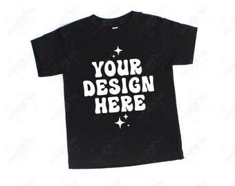 Bella Canvas 3001T Black T-Shirt Mockup Toddler Kids Shirt Mock Up Flatlay Just Shirt Girls Boys Tee Shirt Flat Lay Real Photo Basic Simple