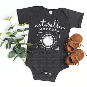 Dark Grey Heather 100B Mockup, Bella Canvas Bodysuit Mockup, Cute Baby Bodysuit Mockup, Baby One Piece Flat Lay Mock Up