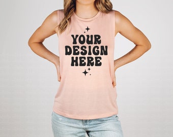 Bella Canvas 8803 Peach Muscle Tank Mockup 8803 Model Mockup Peach Muscle Tank Mock Up Festival Tank Top Summer Mockup Minimal Neutral