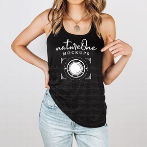 Black Bella Canvas 8800 Model Mockup 8800 Tank Top Mockup Women&#39;s Flowy Racerback Mockup Black Tank Top Mock Up Black Racerback Tank Mockup