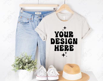 Bella Canvas 3001 Heather Dust Mockup, 3001 Mockup, Heather Dust T-Shirt Mockup, Hanging Shirt Lifestyle Mockup Hanger Mock Up
