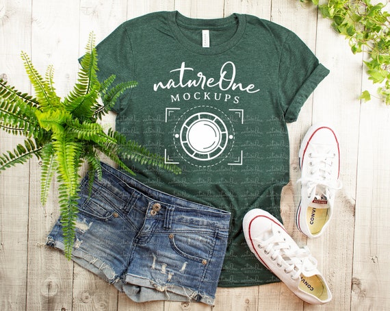 Bella Canvas 3001 Heather Forest Mockup Lifestyle Shirt Etsy