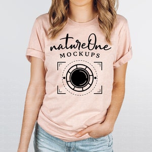 3001 Heather Prism Peach Model Mockup Bella Canvas Mockup, Unisex Prism Peach T-Shirt Model Mock Up, Lifestyle Tee Shirt TShirt Model Mockup