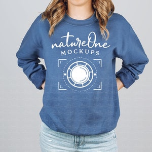Gildan Indigo 18000 Sweatshirt Mockup, Indigo G180 Unisex Crewneck Sweatshirt Model Mock Up Winter